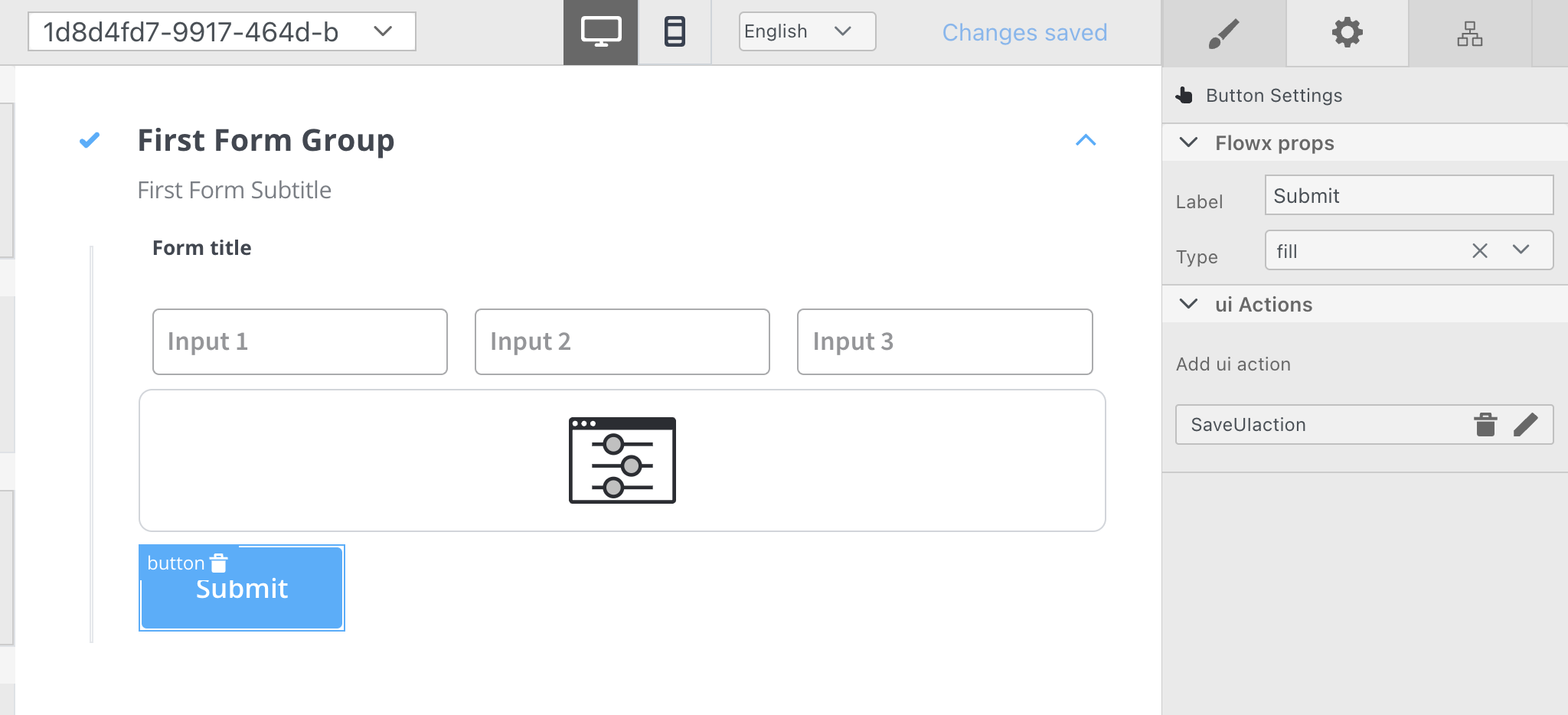 Button configuration for a save action