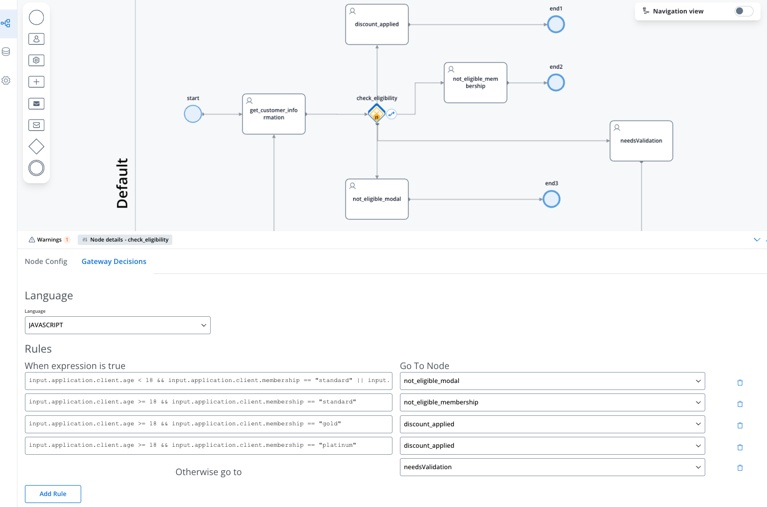 Exclusive Gateway JavaScript Example