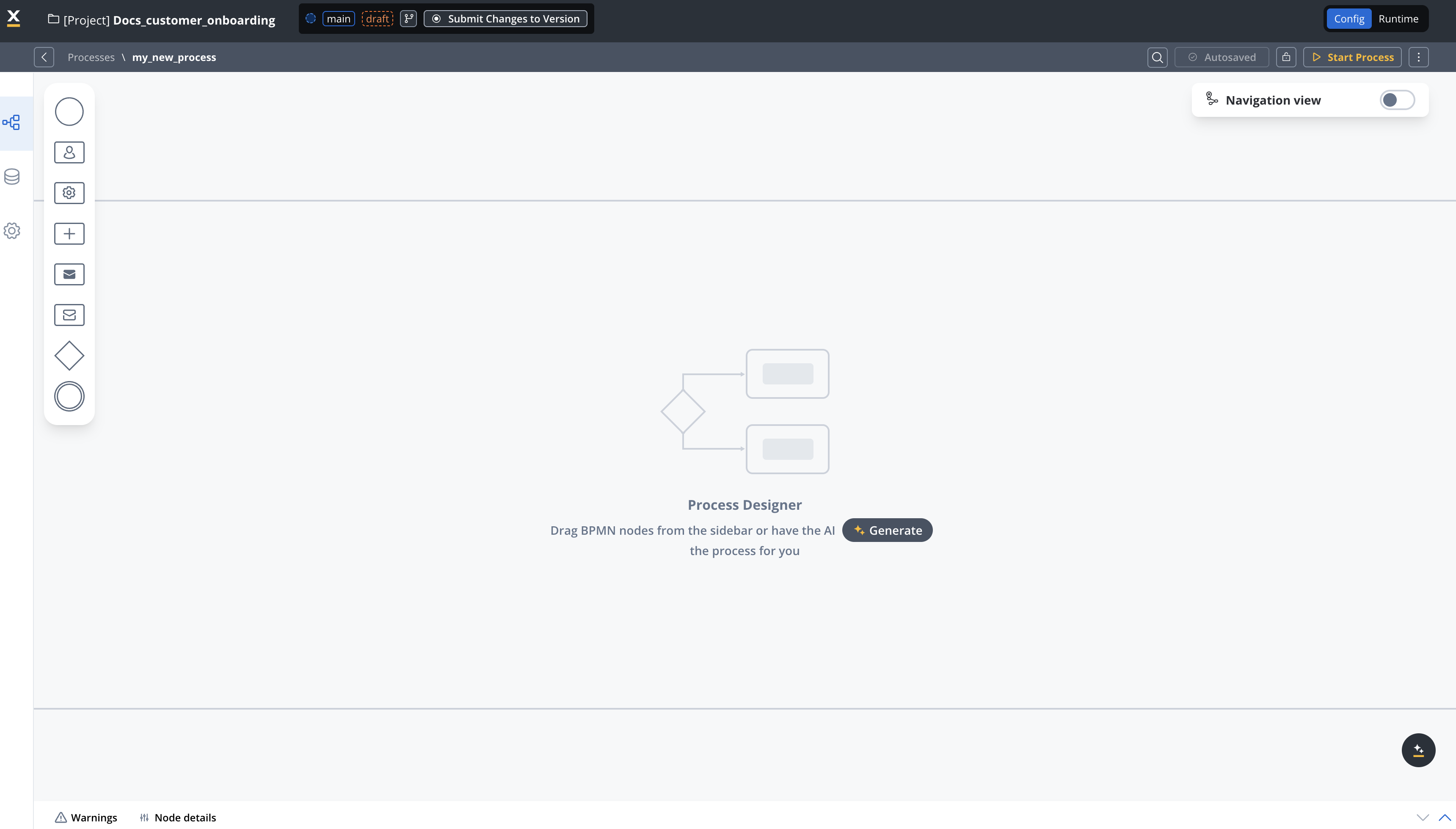 Process Designer Empty Canvas