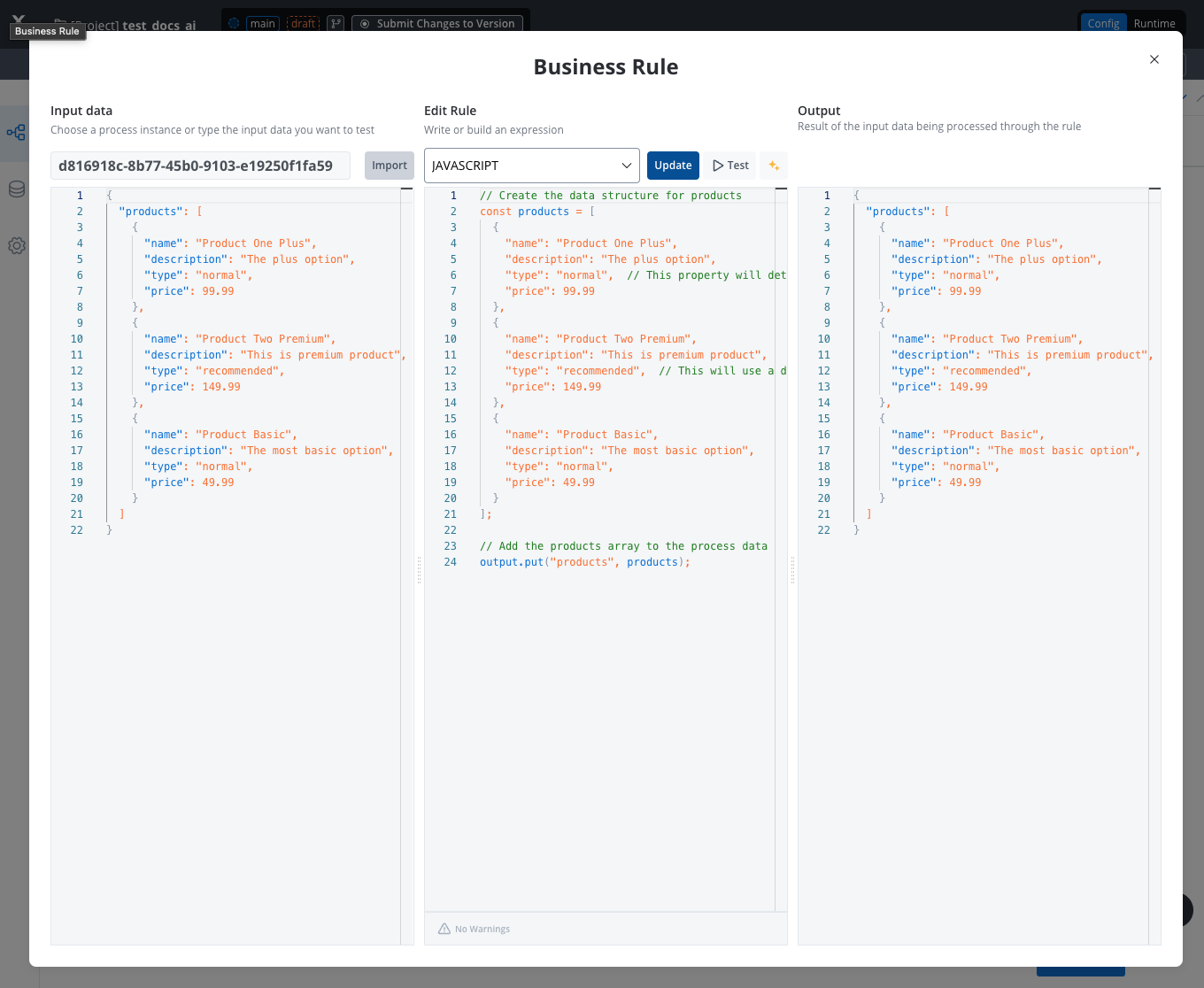 Verifying business rule output