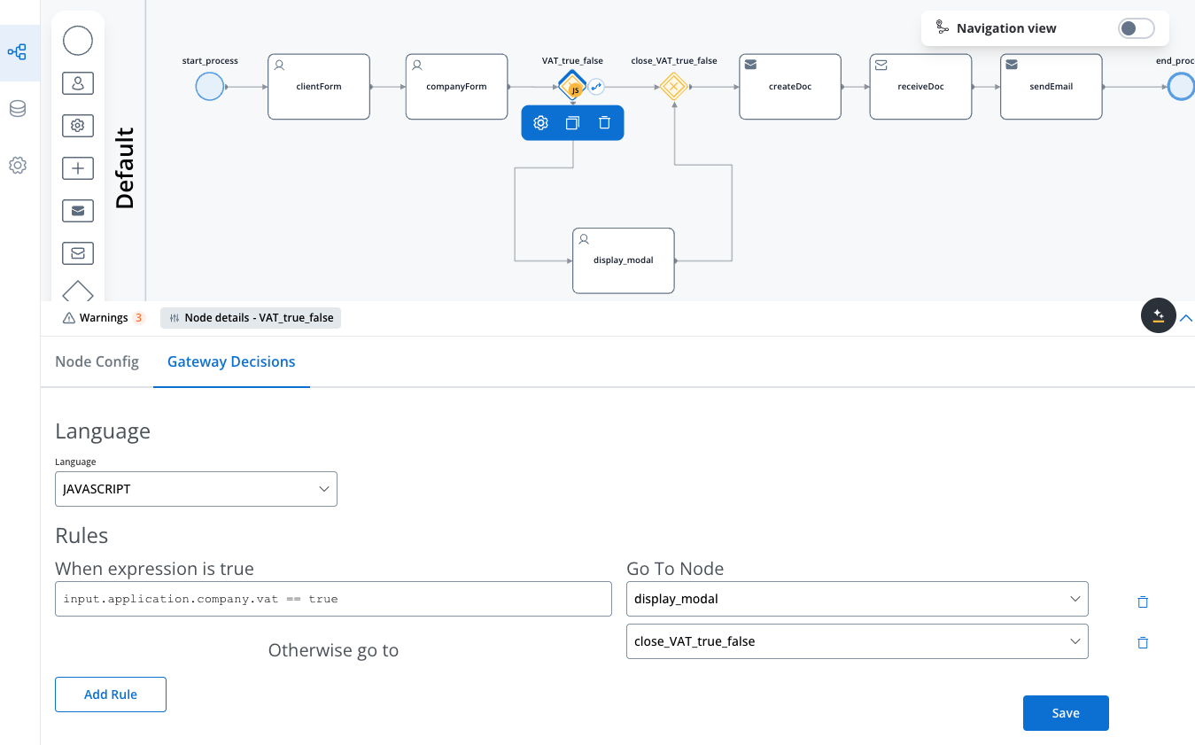 Exclusive Gateway JavaScript Example