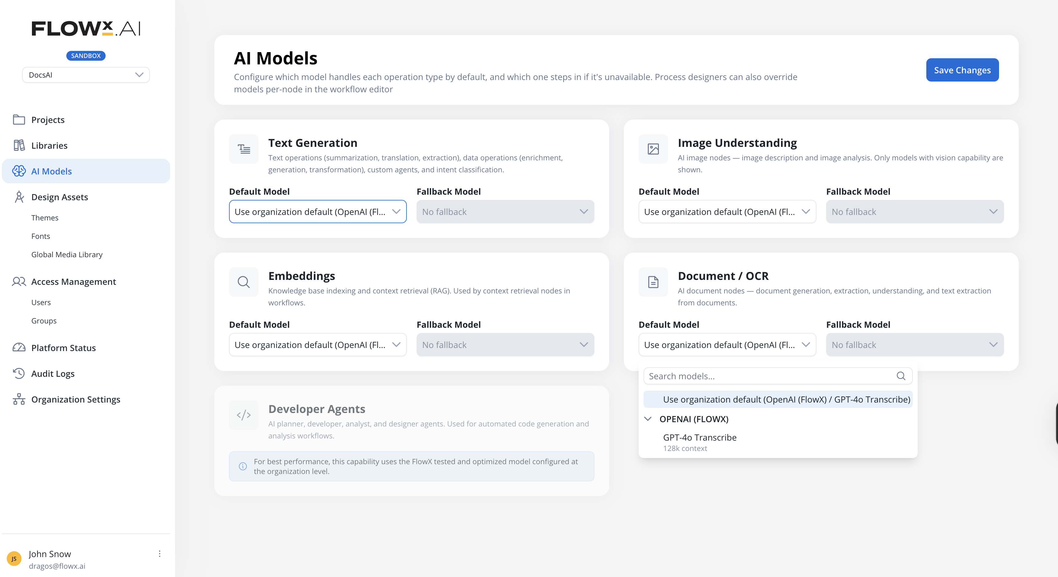 Model selection and configuration