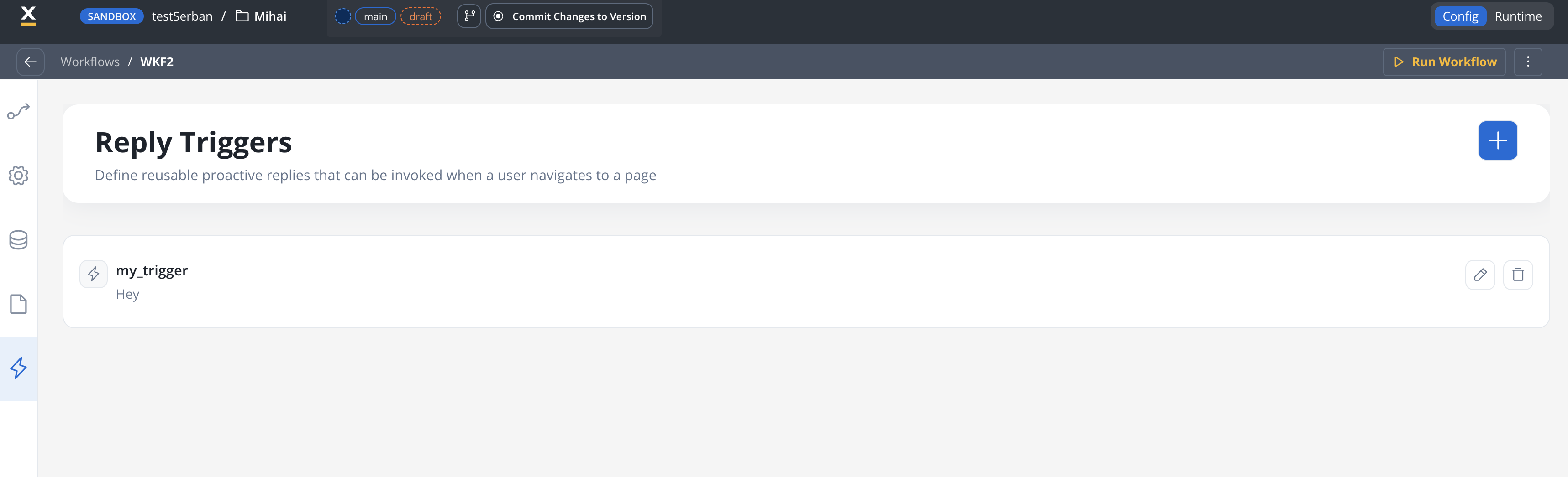 Reply Triggers list in a conversational workflow