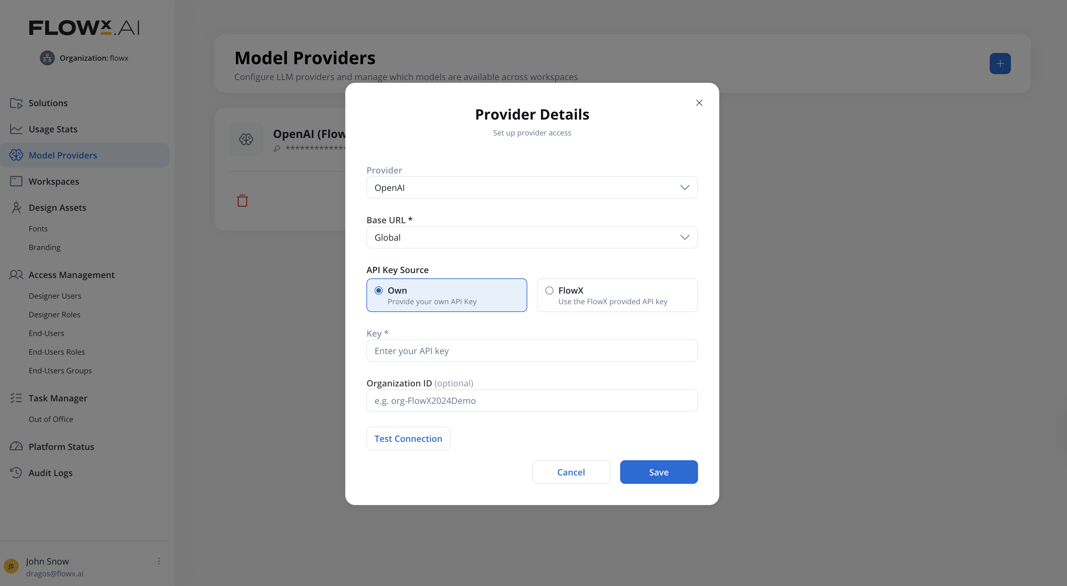 Model Providers page in Organization Settings