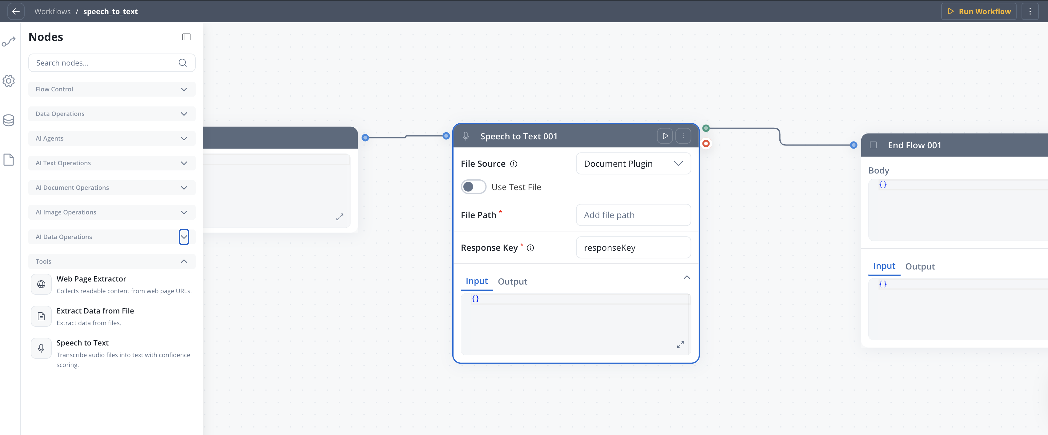 Speech to Text node configuration in Integration Designer
