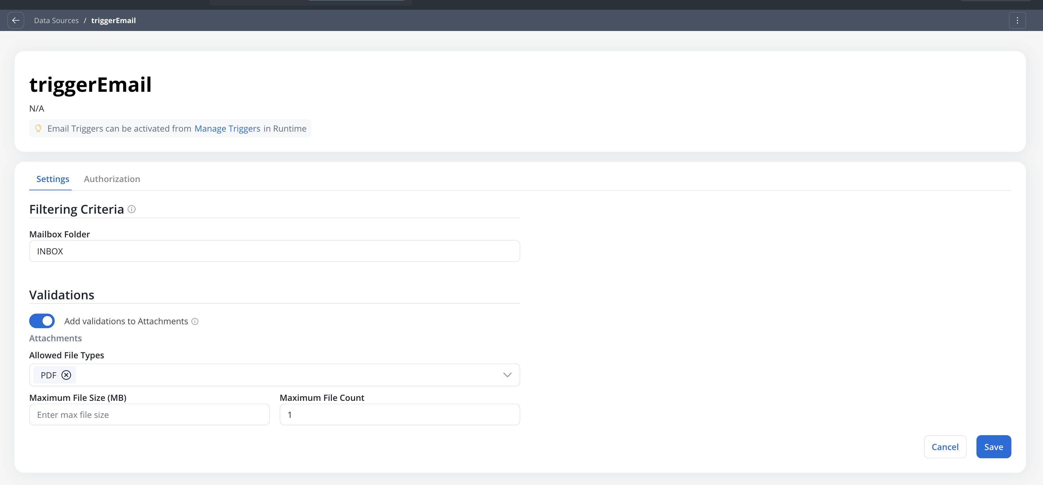 Email Trigger Configuration