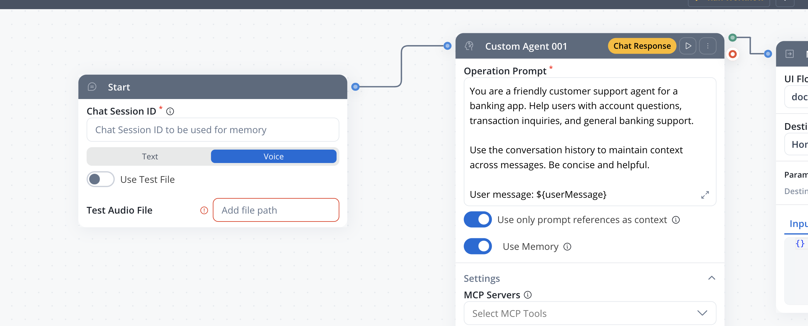 Voice input configuration on a conversational workflow Start node