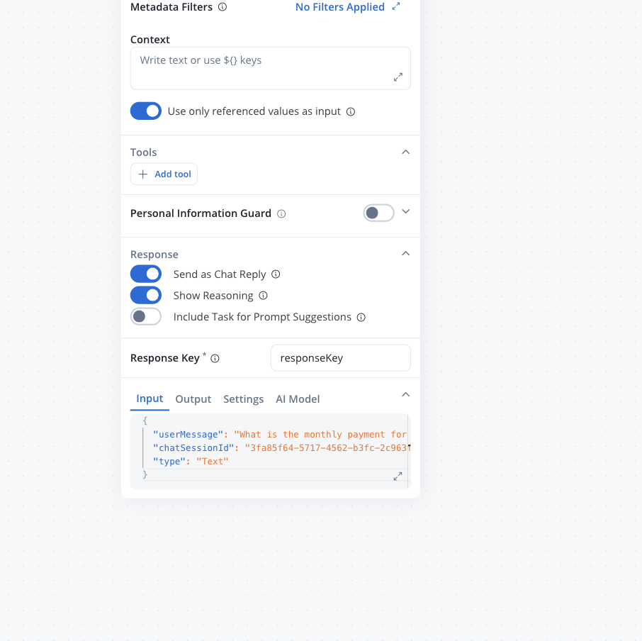 Show Reasoning toggle in the Custom Agent node
