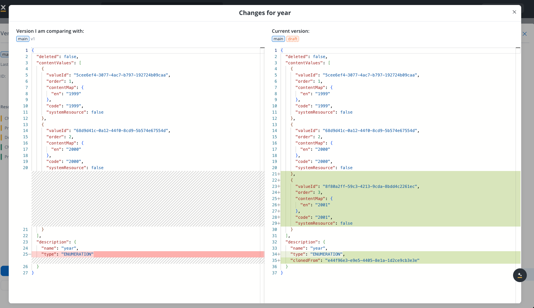 Resource Changes Modal