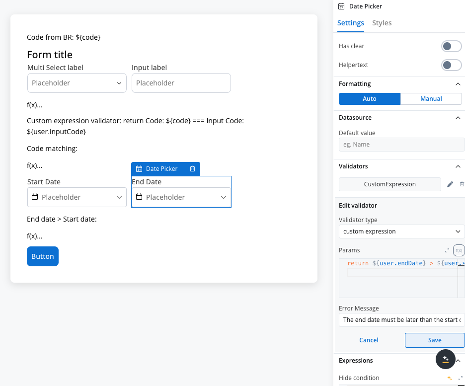 custom expression validator