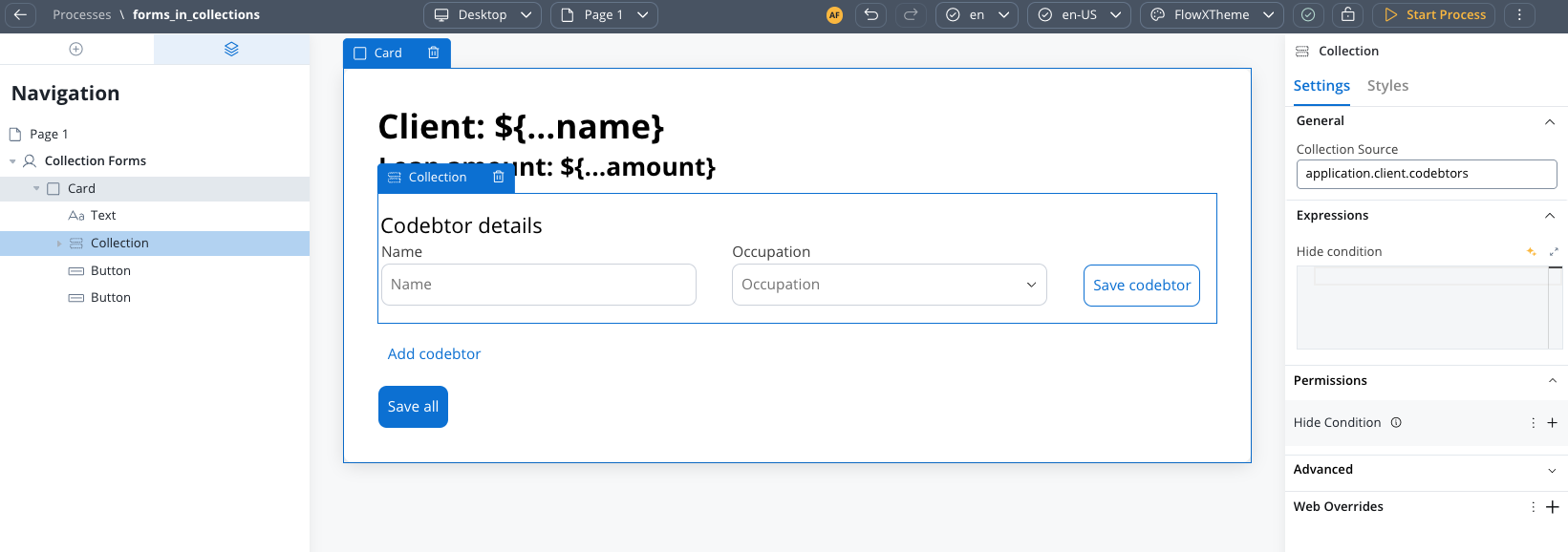 Collection configuration for forms