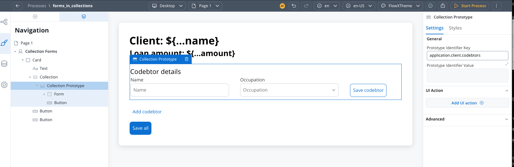 Collection configuration for forms