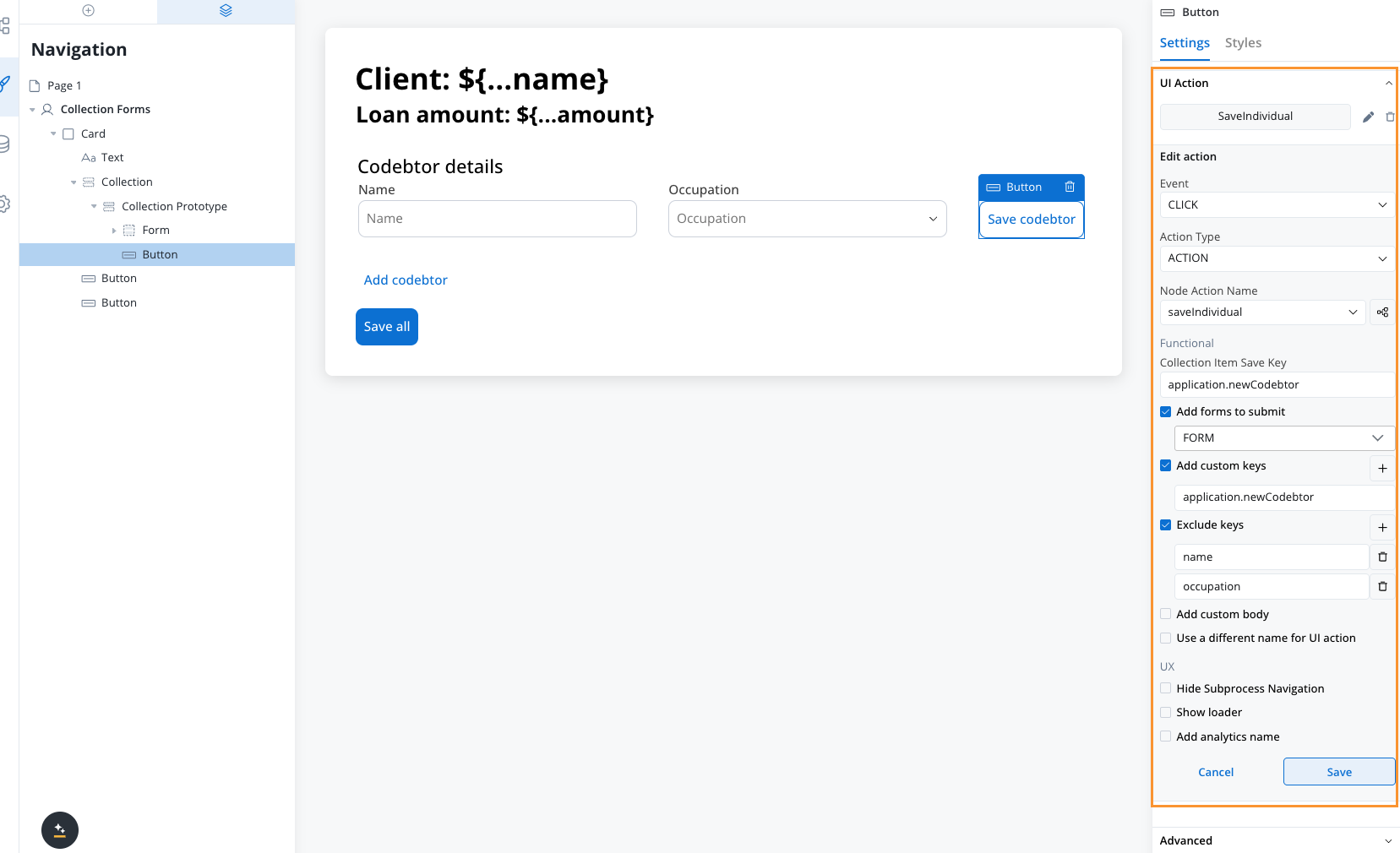 Collection configuration for forms