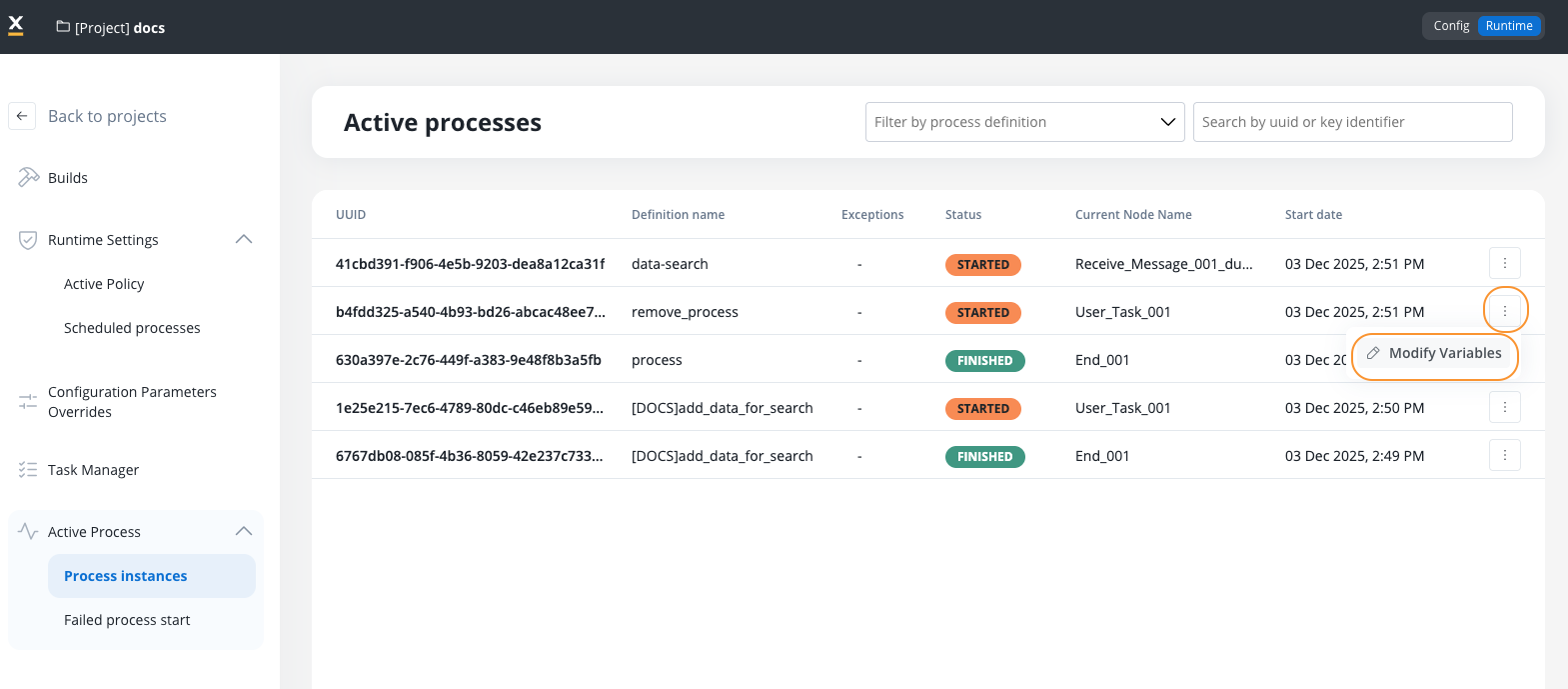 Process Variables View