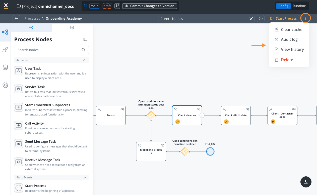 Contextual menu options