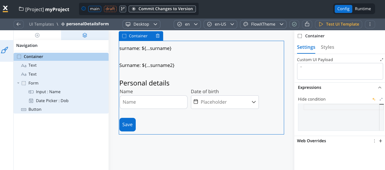 Reusable UI Template Structure