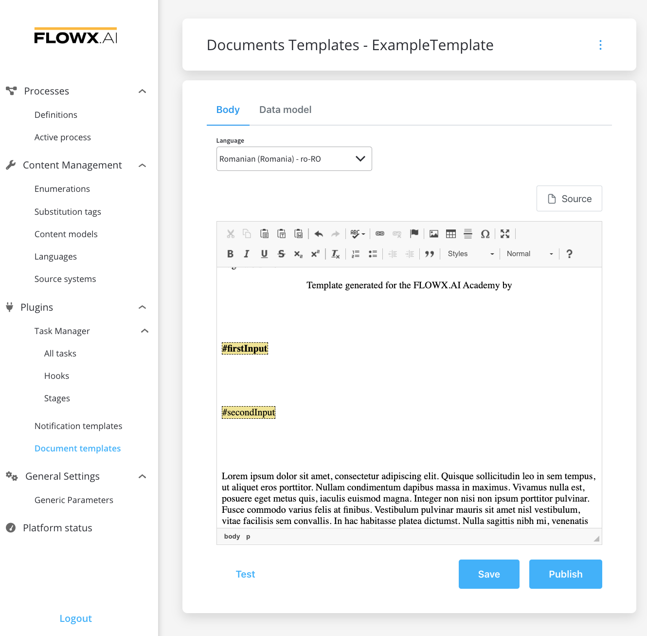 Document templates plugin