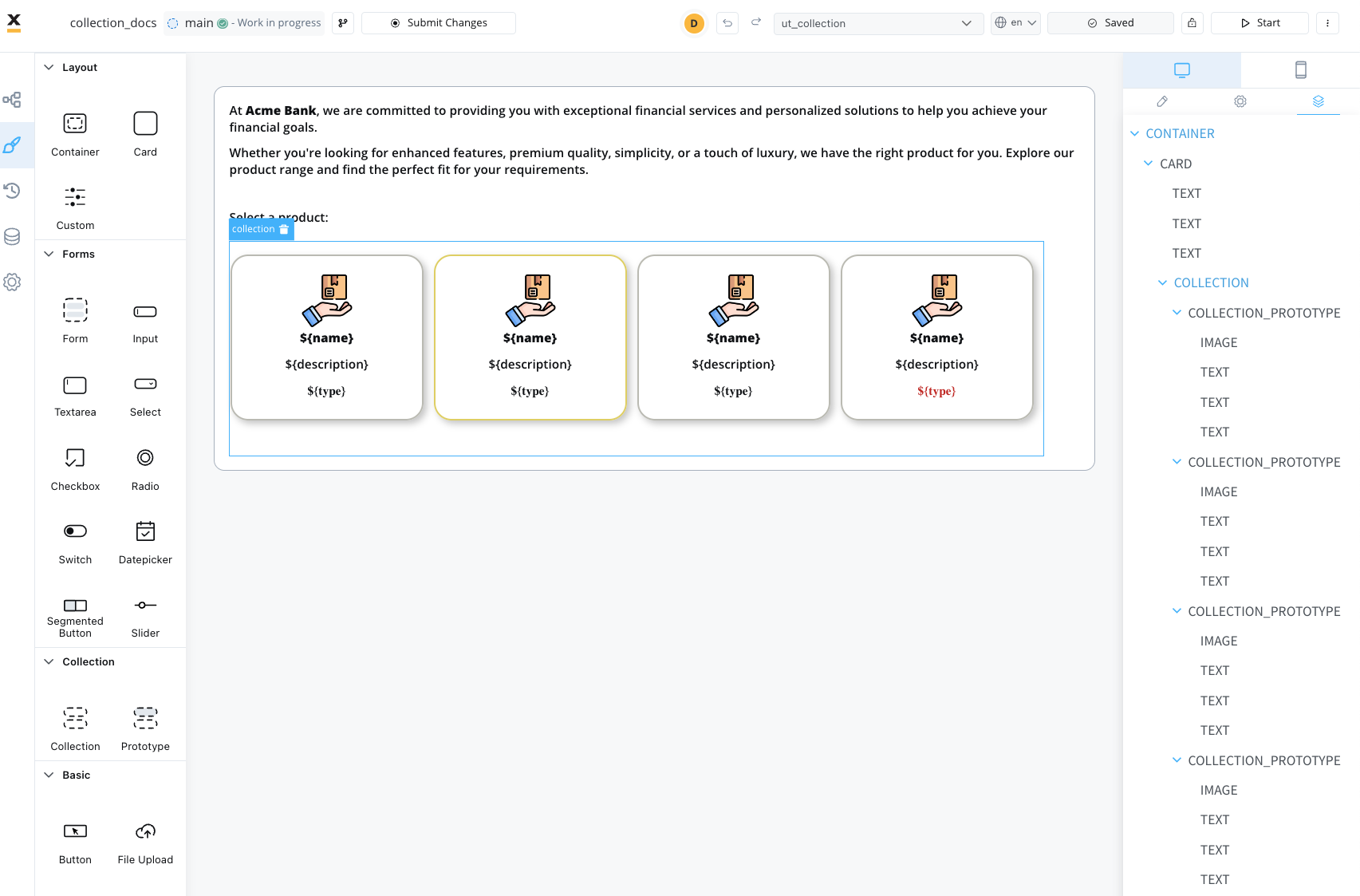 Collection configuration for displaying employees