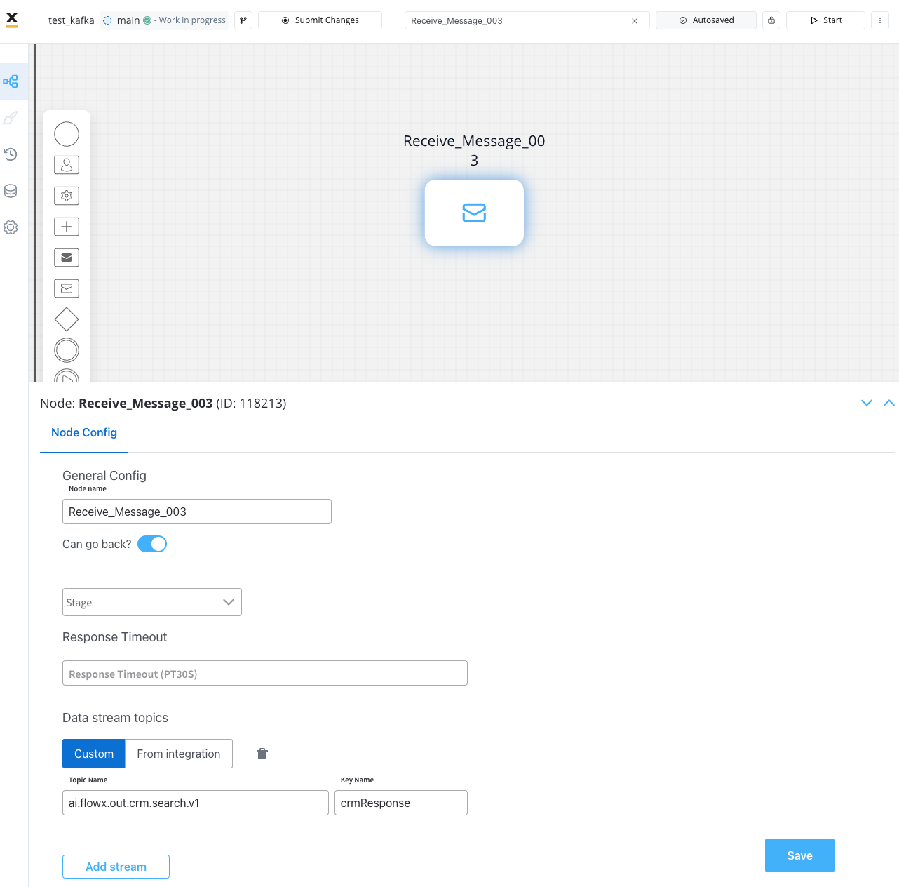 Example of a Receive Message Task for a CRM integration