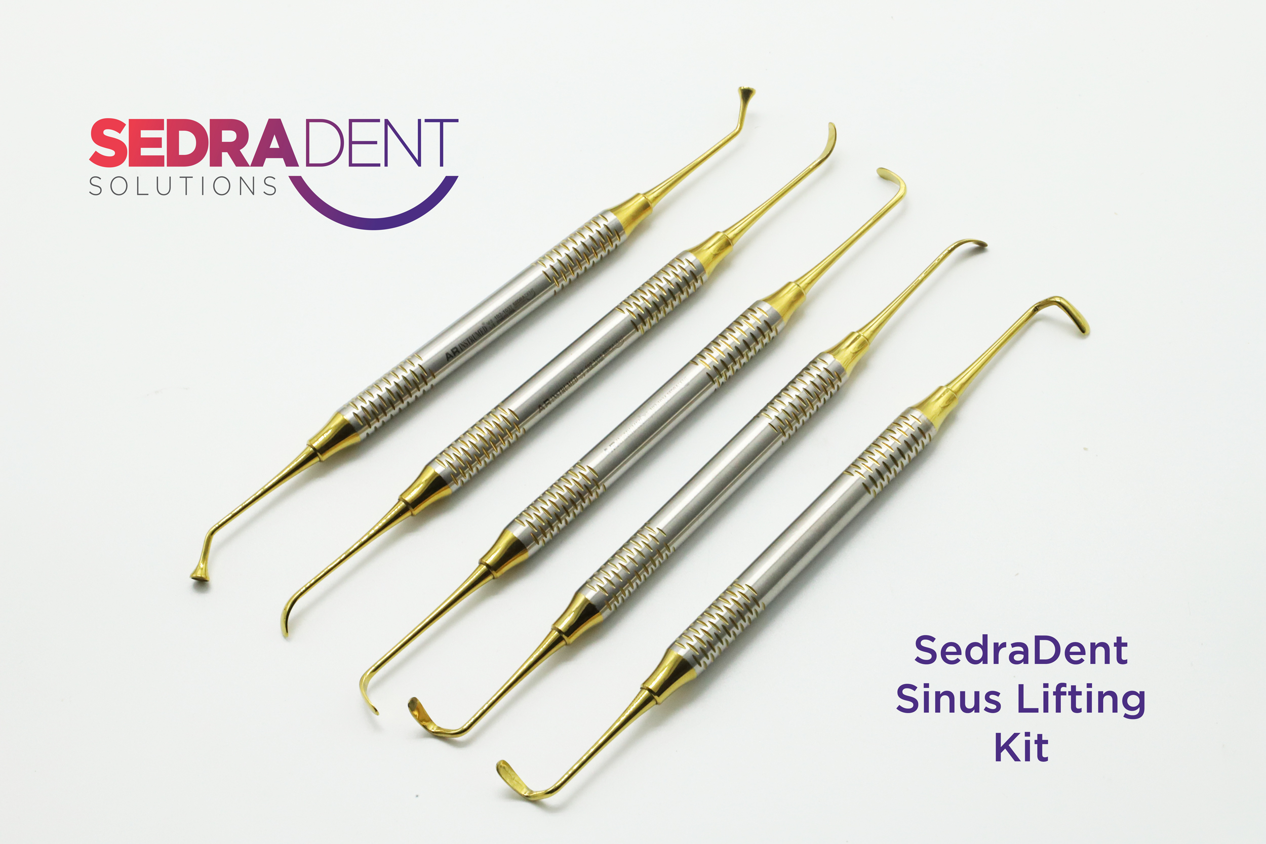 Sedradent sinus curettes set of 5 dot handle with gold plasma handle and tip | DentaCarts | Dental Cart