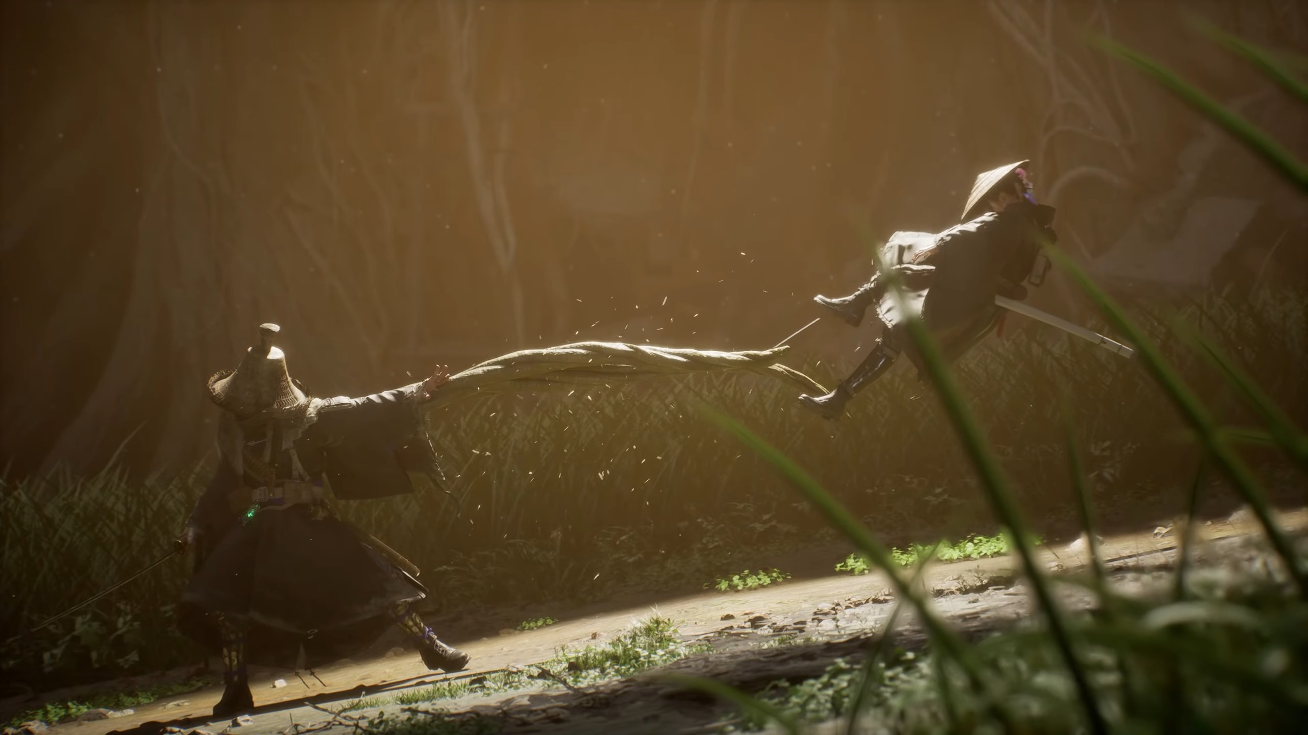 Xbox Showcase 2025 screenshot of Beast of Reincarnation where one character is shooting a vine at another, knocking them back.