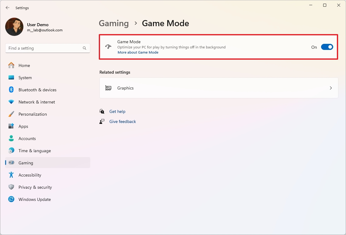 Включение игрового режима в Windows 11