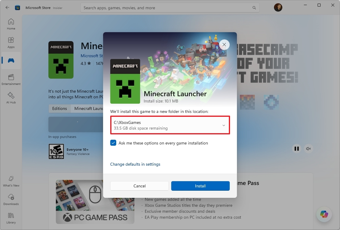 Microsoft Store изменить диск загрузки