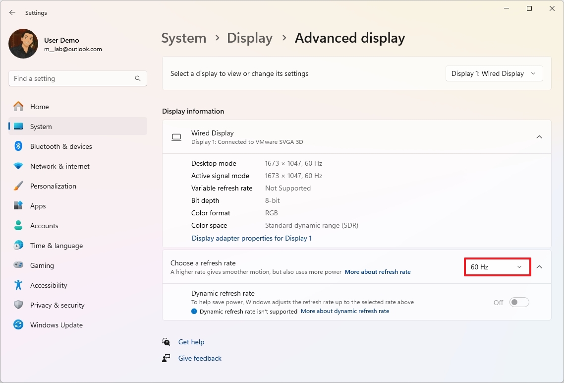 Выберите частоту обновления в Windows 11
