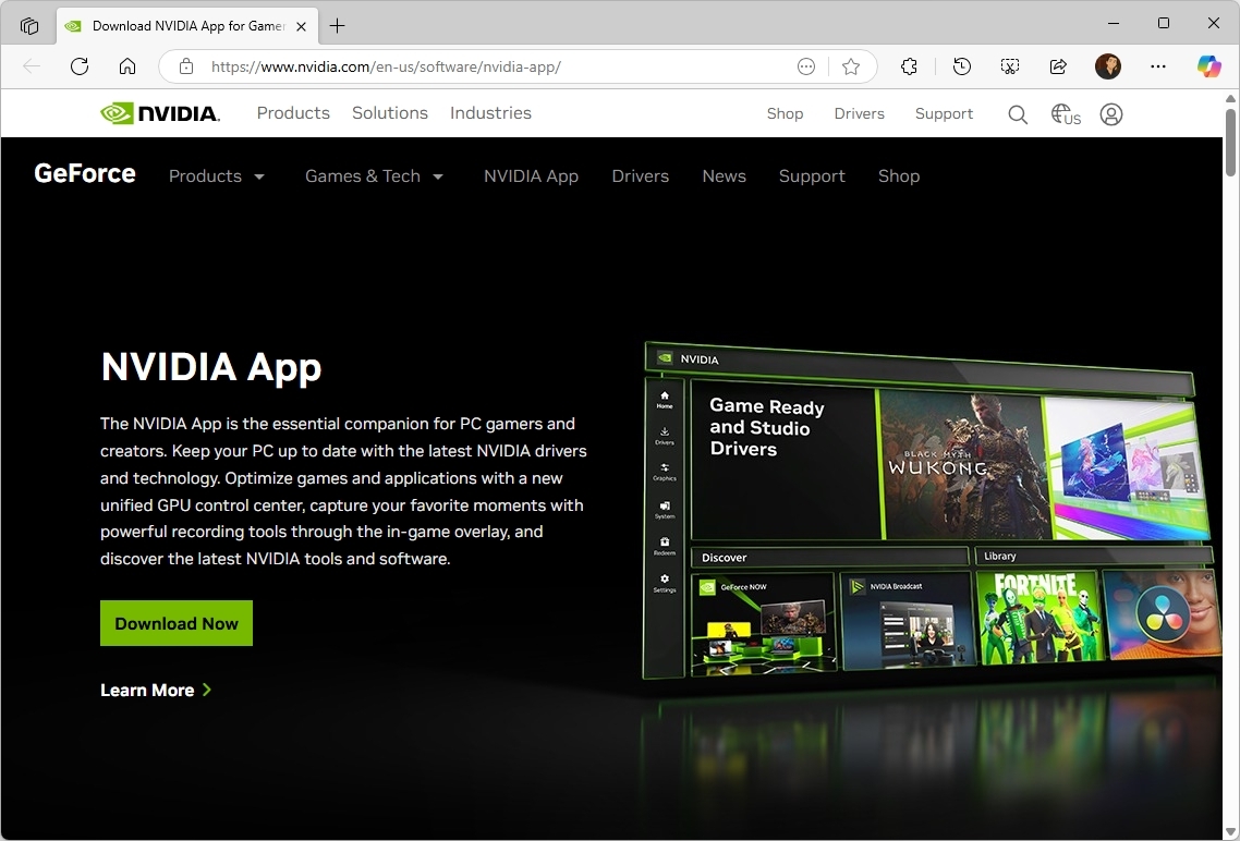 Загрузка приложения Nvidia