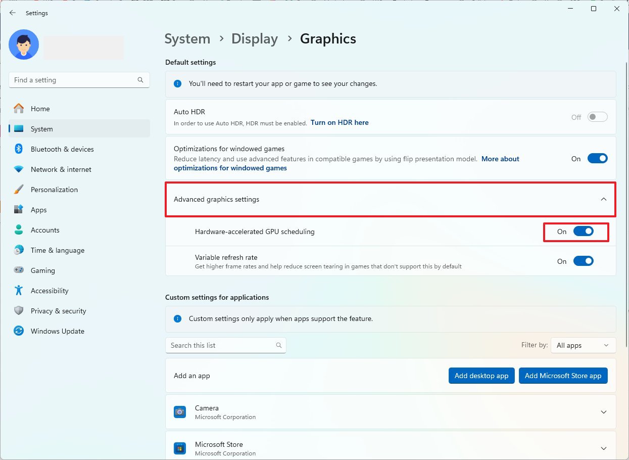 Включите планирование GPU с аппаратным ускорением