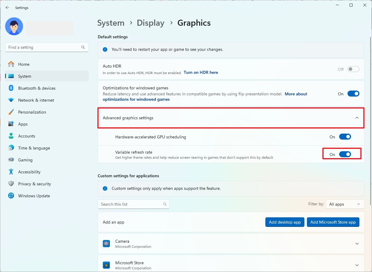 Windows 11 включить VRR