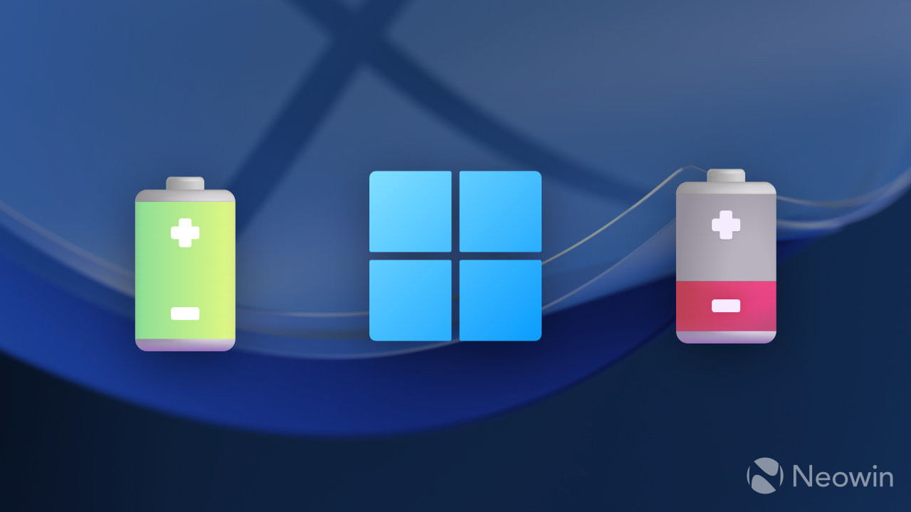A Windows 11 logo next to two batteries