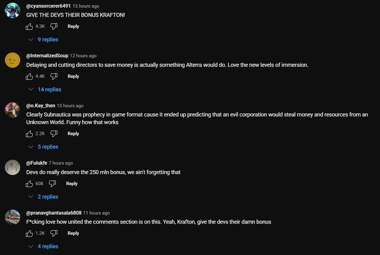 Subnautica video comments