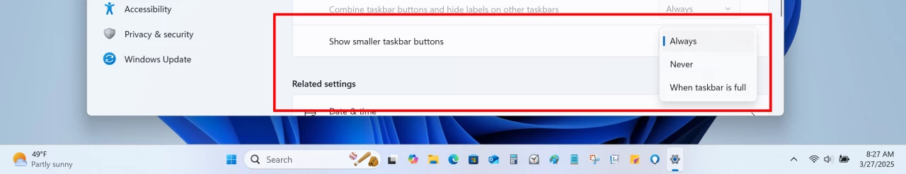 Обновленная панель задач в Windows 11
