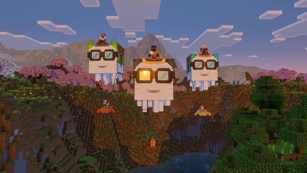 3 игрока в Minecraft катаются на счастливых гастах