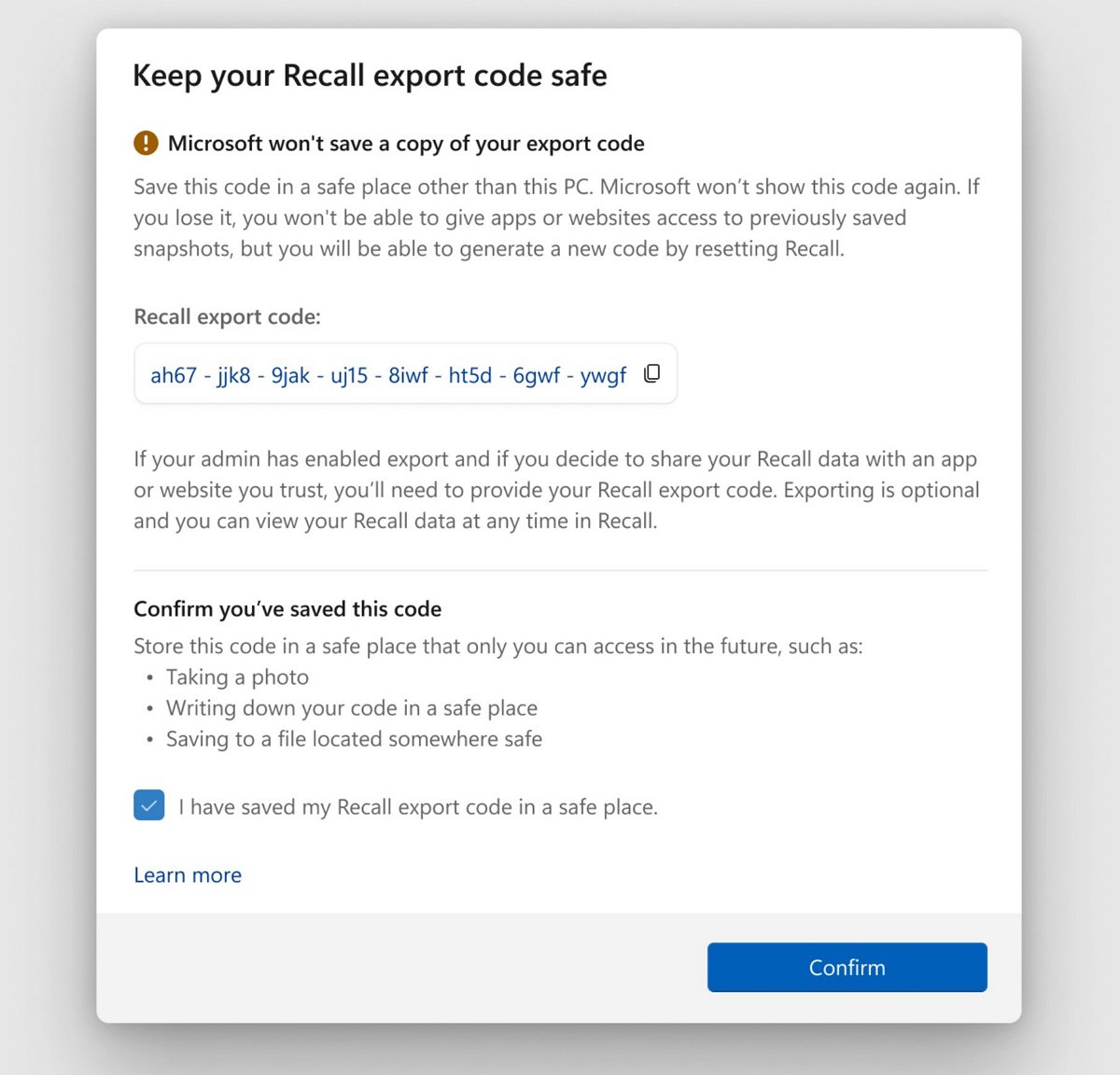 Код экспорта Windows Recall
