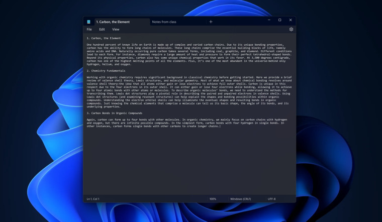 Вкладки в Notepad Windows 11 Dev channel