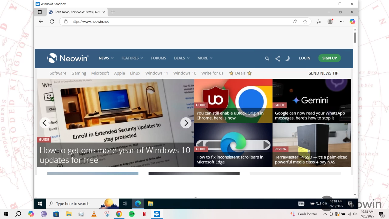 Windows Sandbox running in Windows 10