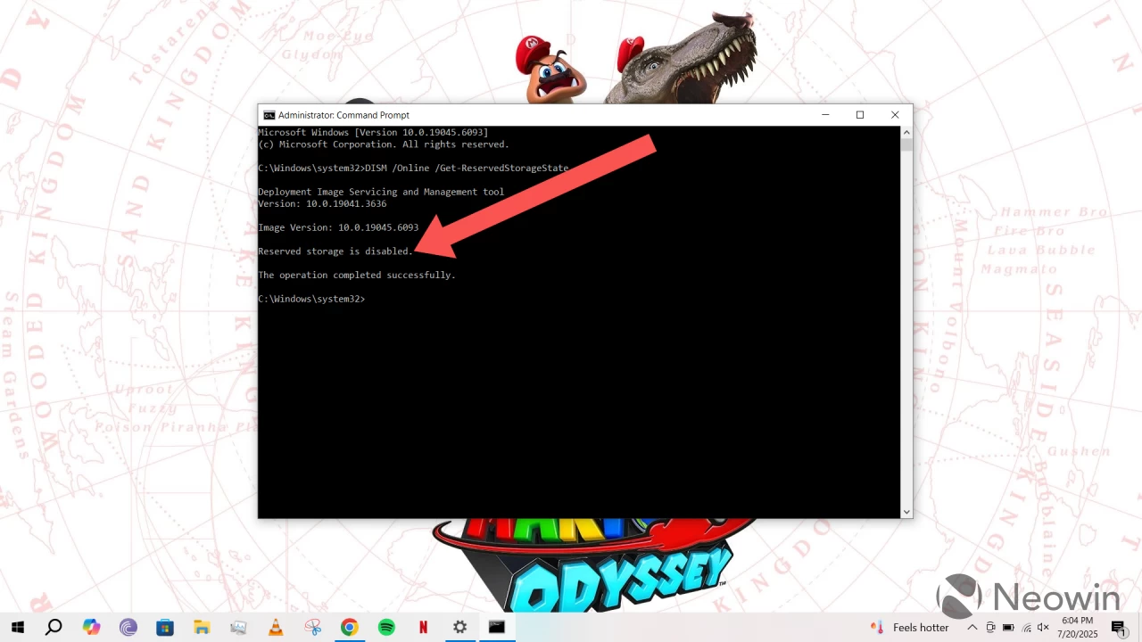 Reserved Storage status in cmd on Windows 10