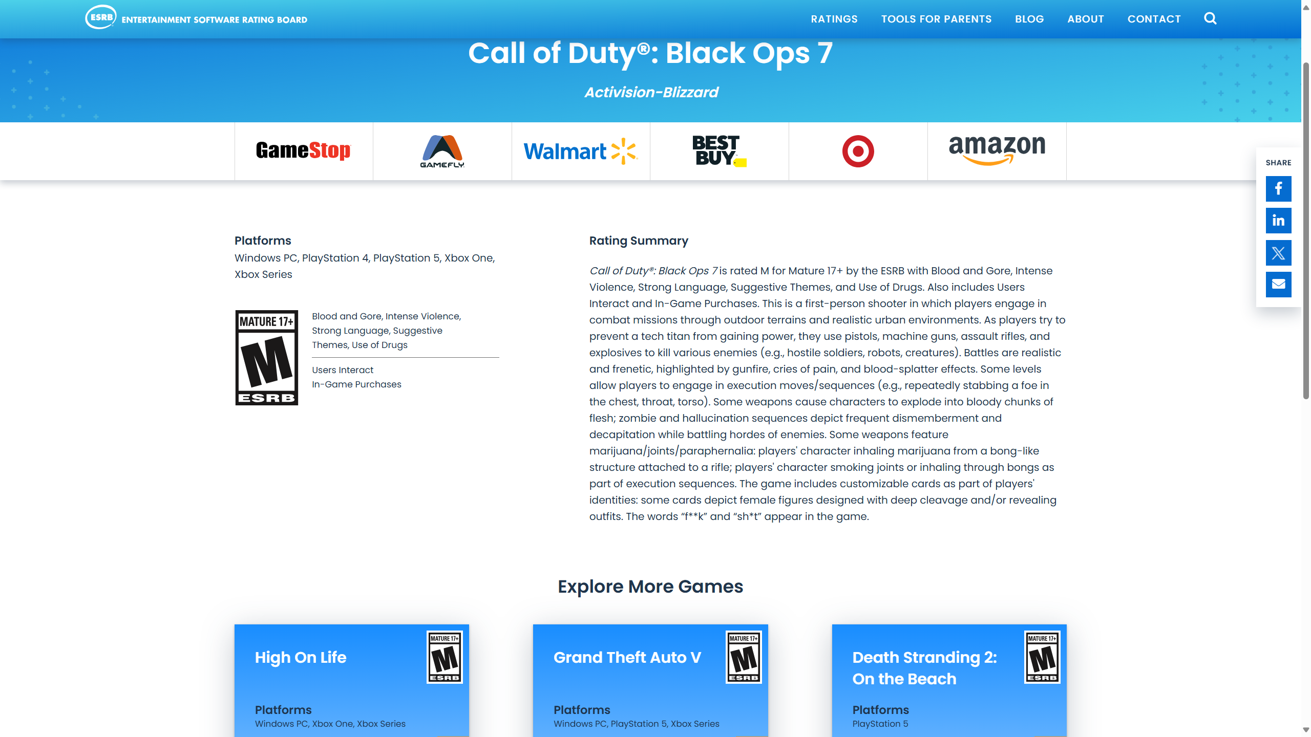 ESRB присвоила Call of Duty: Black Ops 7 рейтинг M для взрослых.