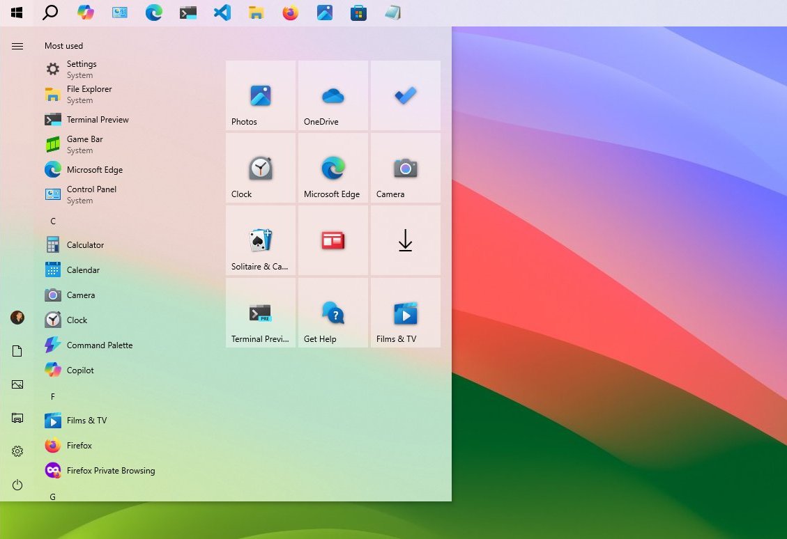 Windows 10 with Taskbar at the top