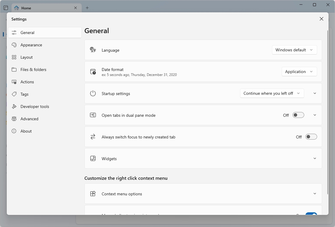 Files app settings page