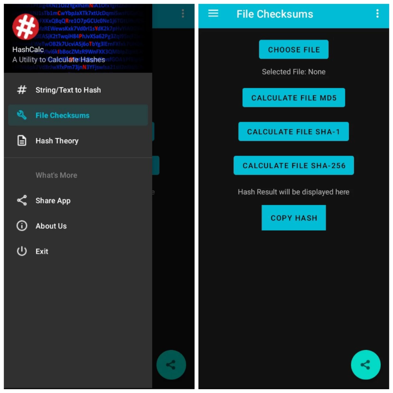 HashCalc app user interface