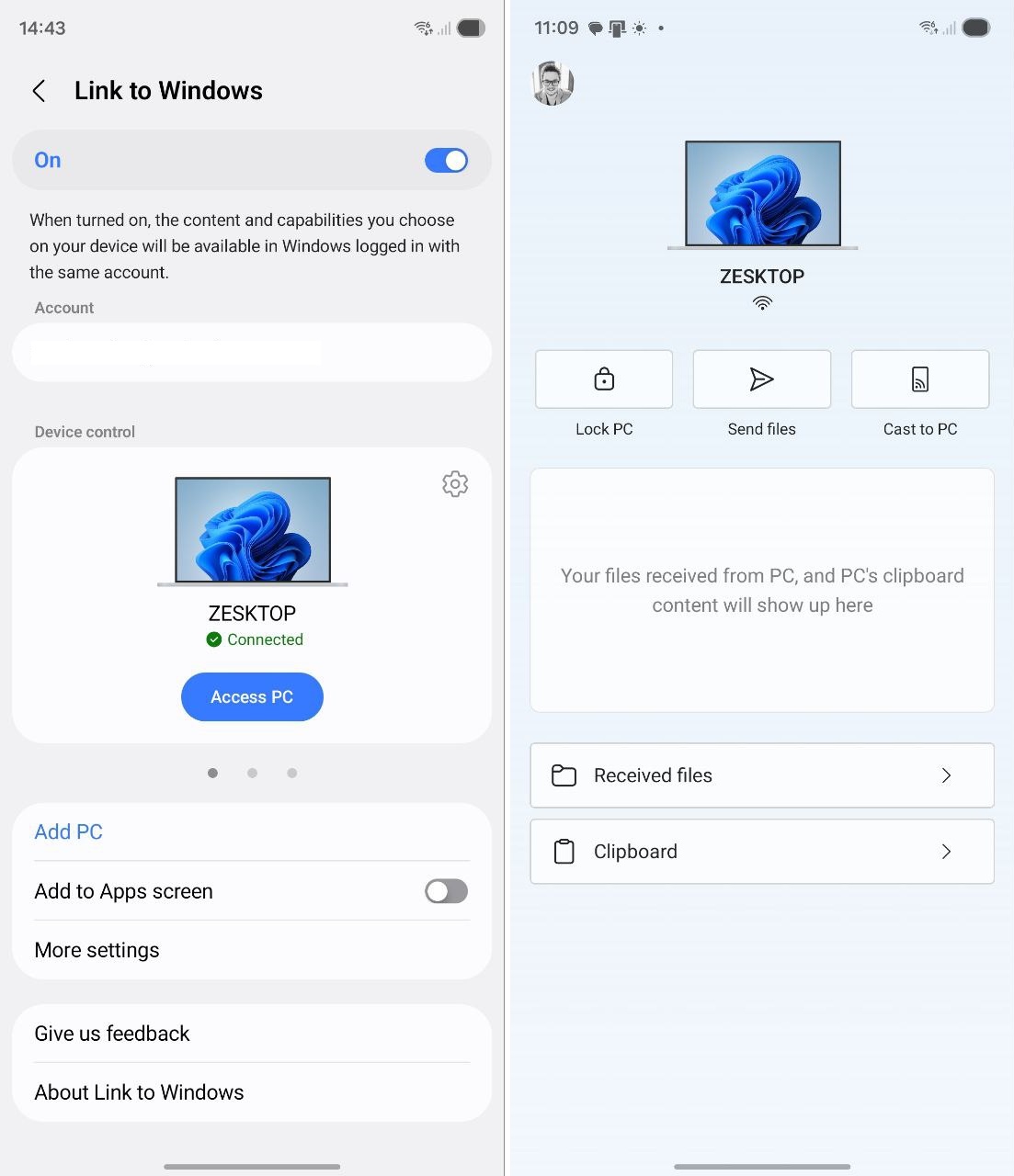 The Link To Windows App with Lock PC button