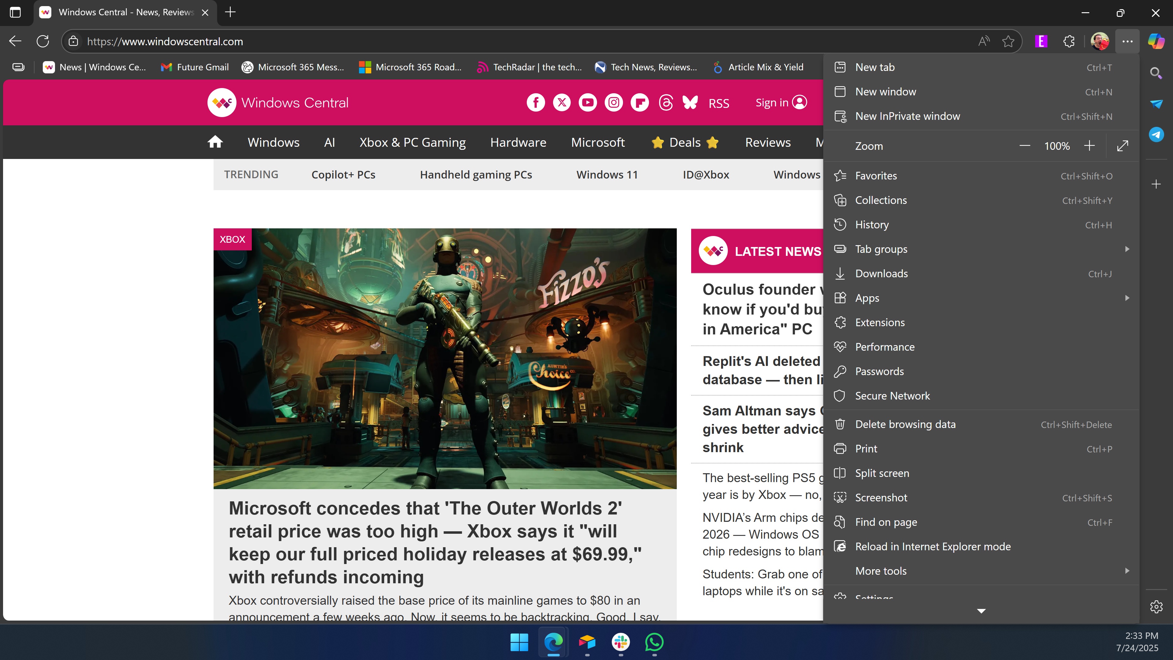 Microsoft Edge menu
