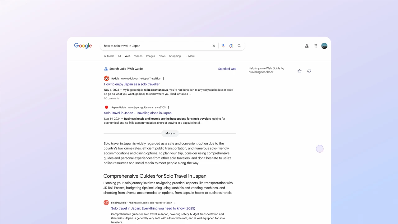 Google Search Web Guide AI-organized results