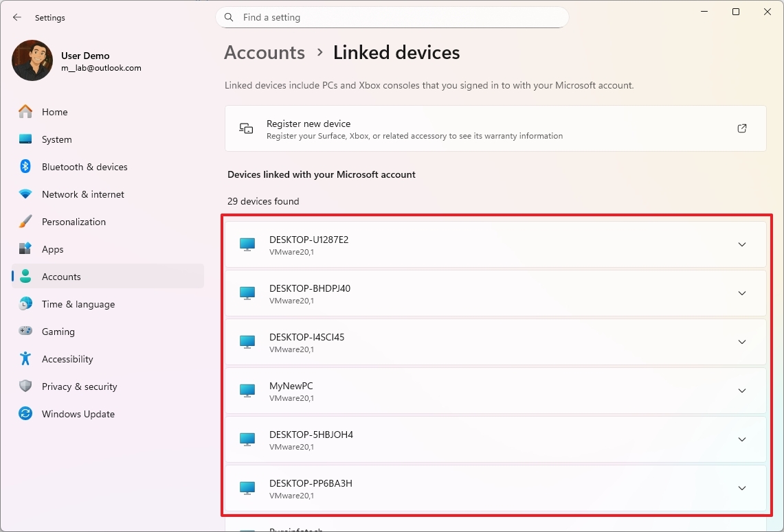Привязанные устройства Windows 11