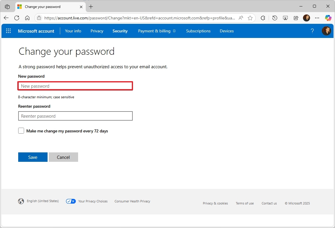 Изменение пароля Windows 11 в учетной записи Microsoft