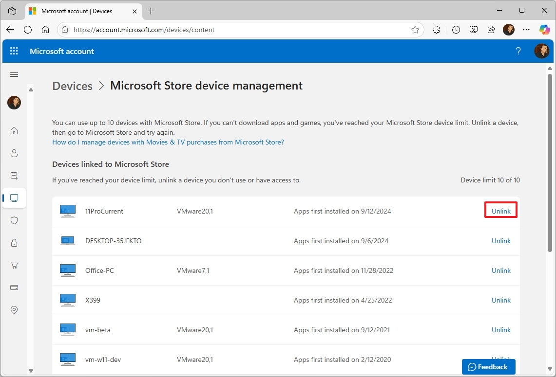 Отвязка ПК от Store в Microsoft Store