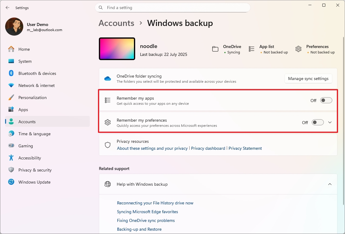 Отключение настроек синхронизации в Windows 11